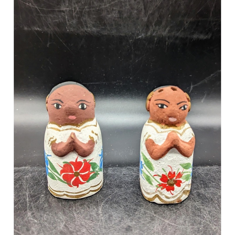 Handmade Terracotta Salt And Pepper Shakers 2 Village Women Mexico 3.5"
